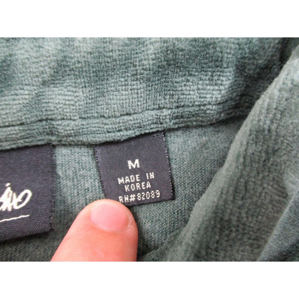 Mossimo Shirt Mens Medium Green Velour Polo Long Sleeve Chest Pocket Collared - Picture 5 of 14